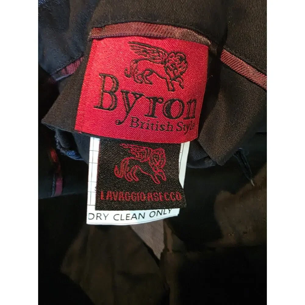 Byron British Style Wool Dress Pants Mens 34x30 Flat Front Navy Blue